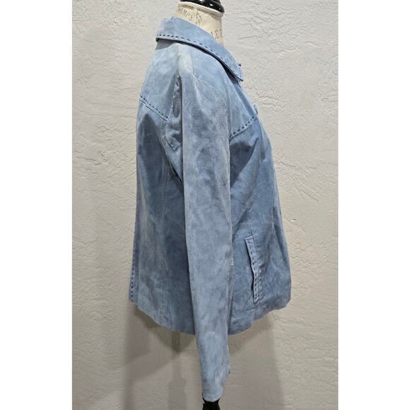 Vintage Monterey Bay Clothing Company Denim Blue Genuine Leather Jacket Size 14 - Picture 8 of 13